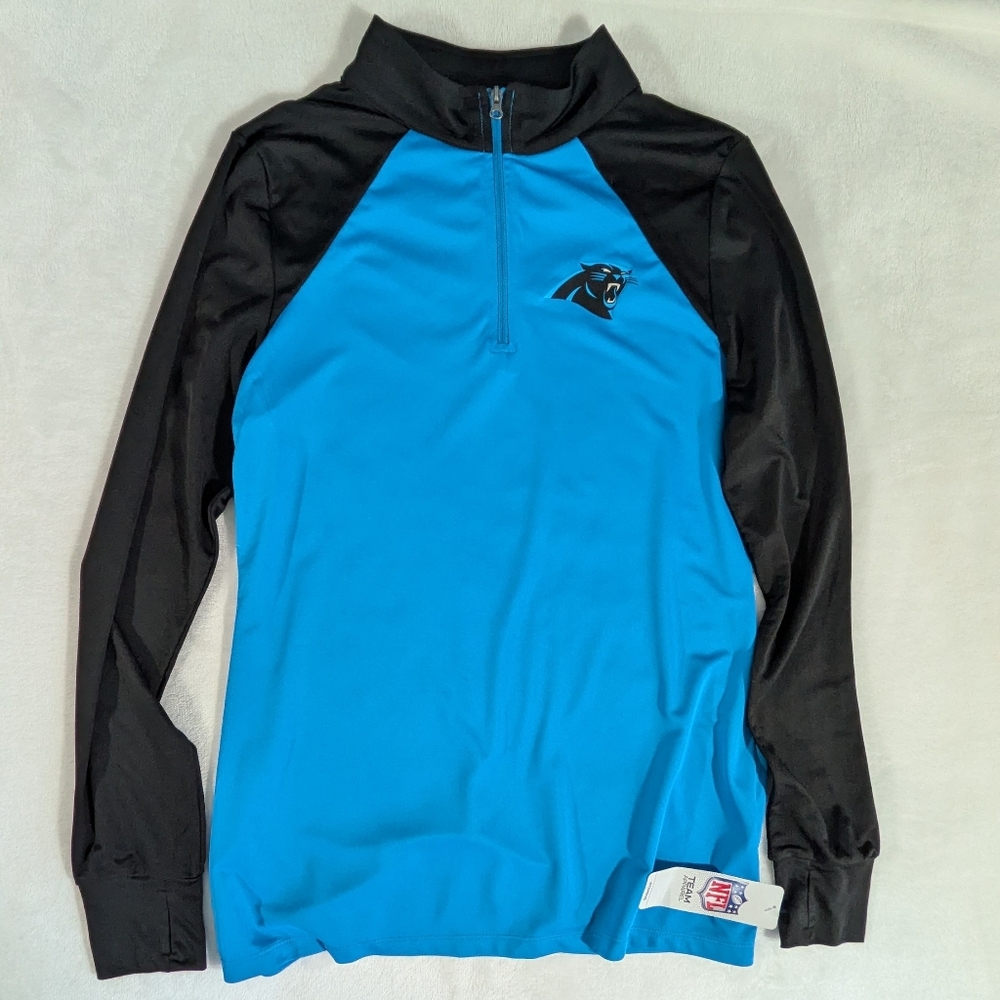 NFL Panthers Quarter Zip Long Sleeve With Thumb Holes TX3 Cool Size Large NWT